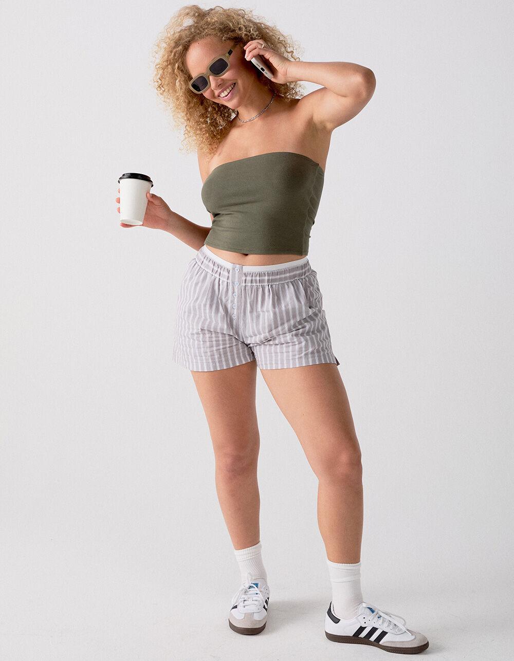 RSQ Womens Button Front Stripe Boxers - GRAY Product Image