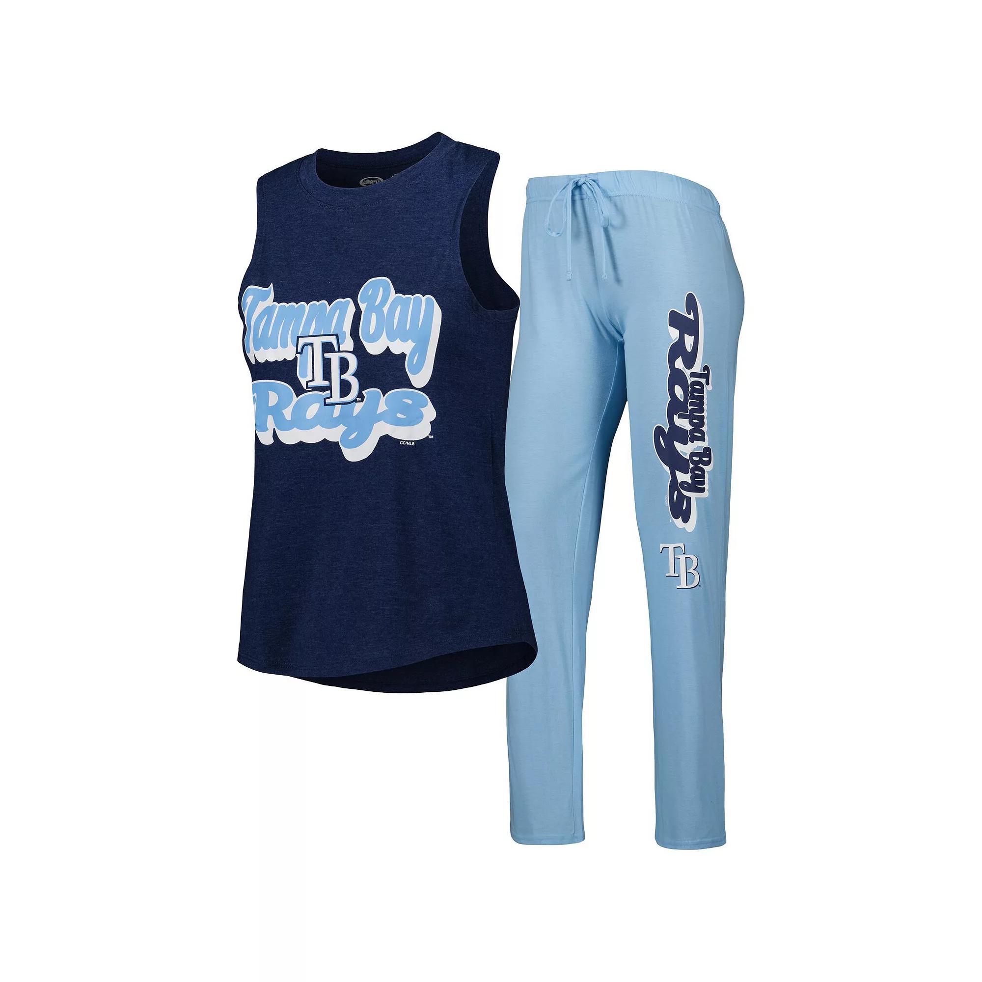 Women's Concepts Sport Light Blue/Navy Tampa Bay Rays Wordmark Meter Muscle Tank Top & Pants Sleep Set,  Product Image