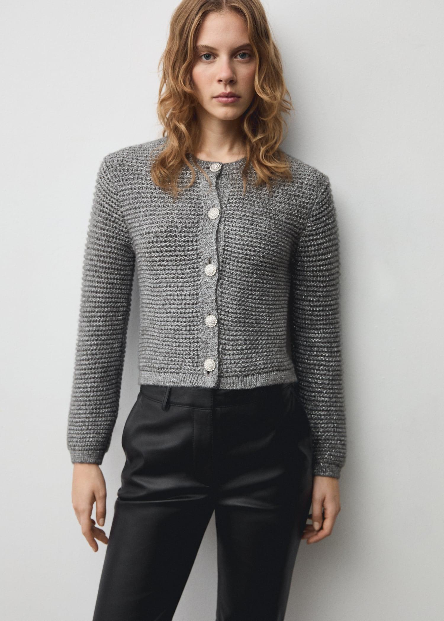 Lurex knitted jacket with buttons - Women | MANGO USA Product Image
