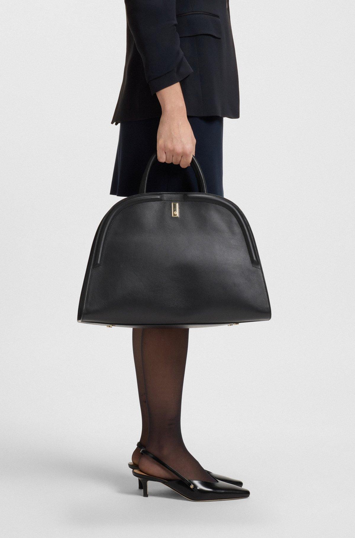 BOSS - Ariell tote bag in grained leather with detachable strap - Black Product Image