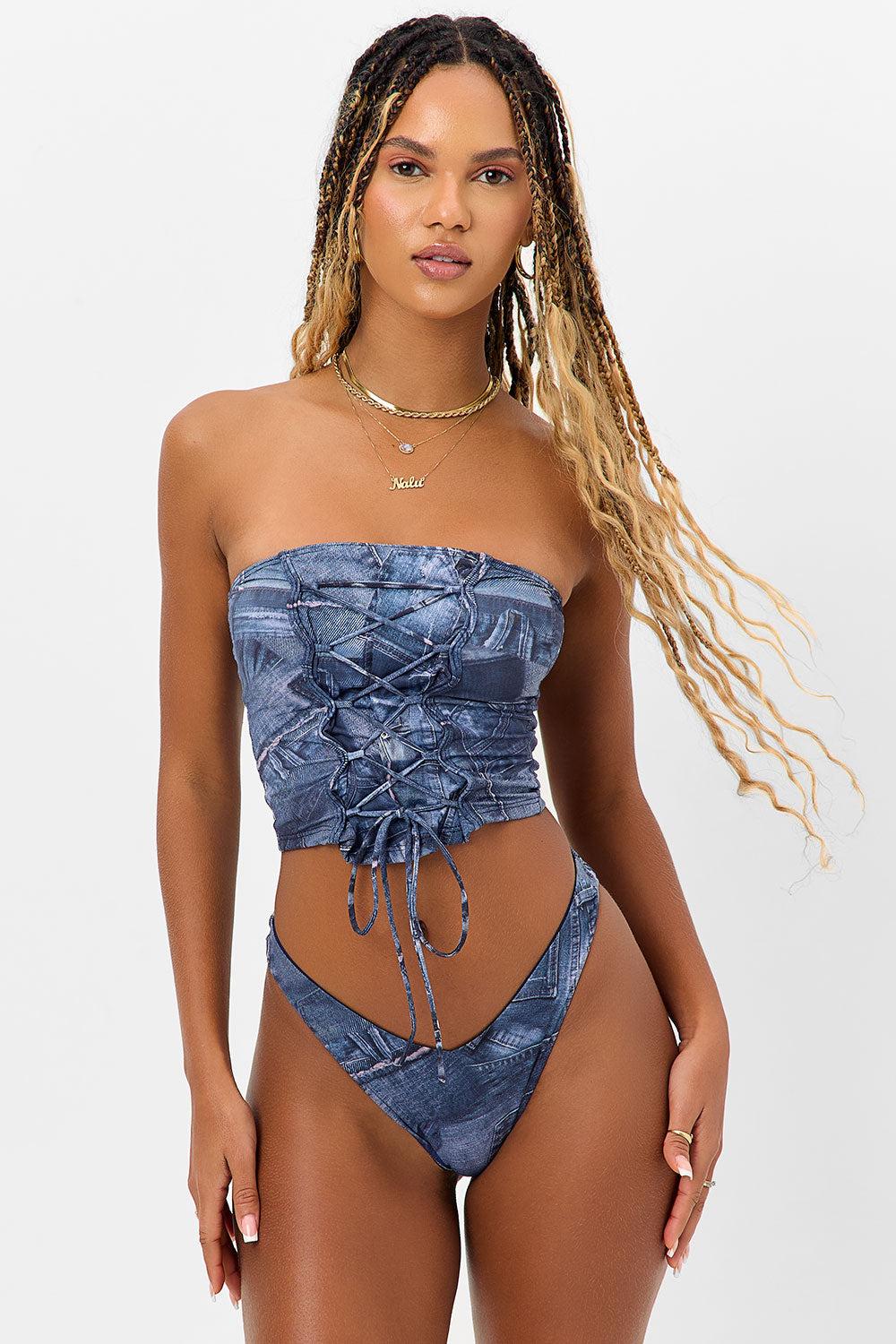 Enzo Cheeky Bikini Bottom - Blue Jean Product Image