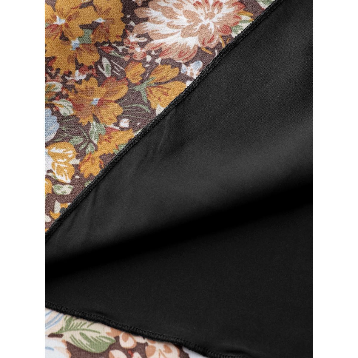 Plus Size Floral Print High-Low Hem Midi Dress Black Women Romantic Contrast Square Neck Extra Long Sleeve Curvy BloomChic 14-16/1X Product Image