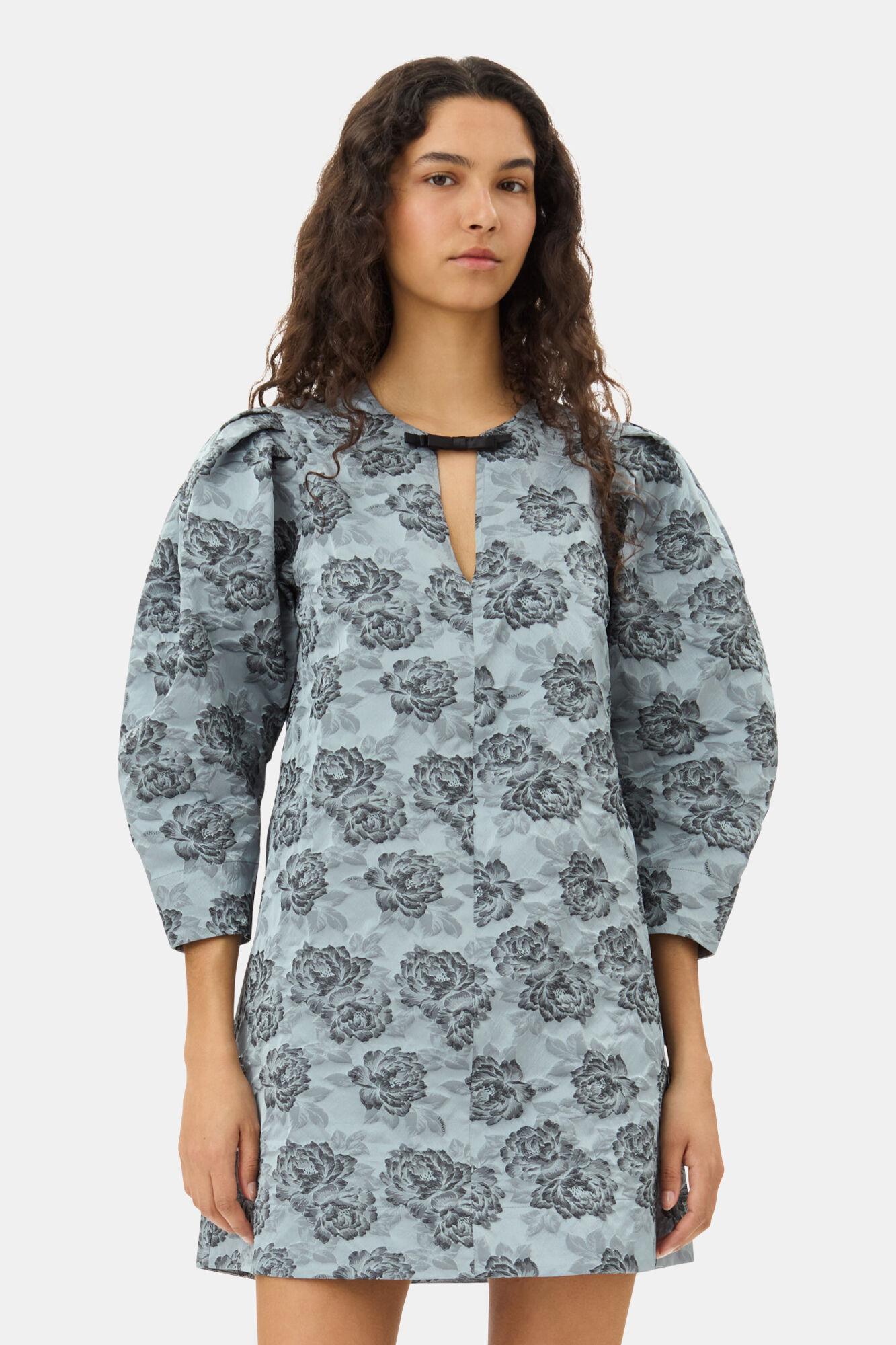 Blue Floral Jacquard A-Line Mini Dress Product Image