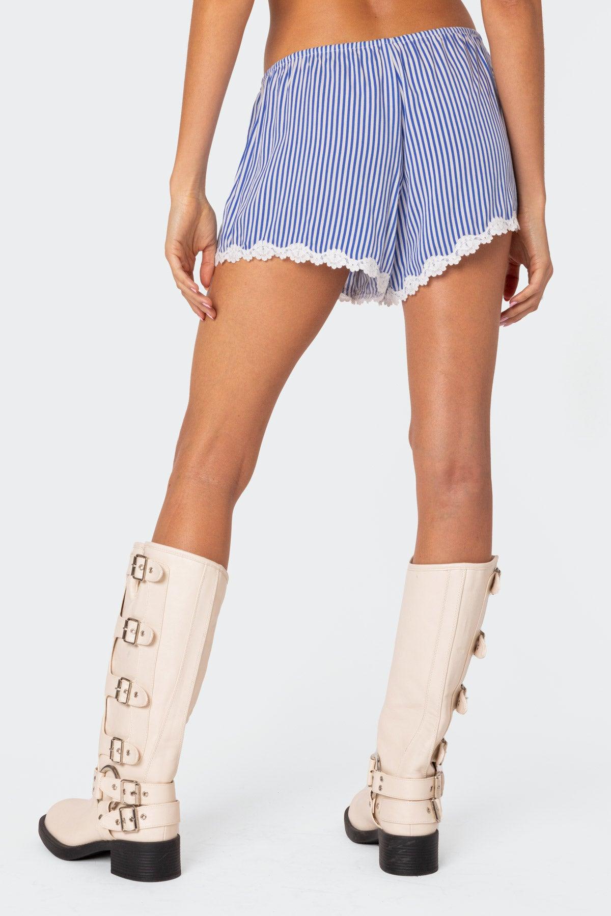 Patty Striped Lace Trim Shorts Product Image