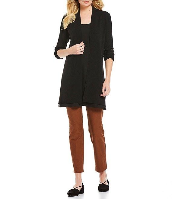 Eileen Fisher Simple Side Slit Open Front Merino Wool Cardigan Product Image
