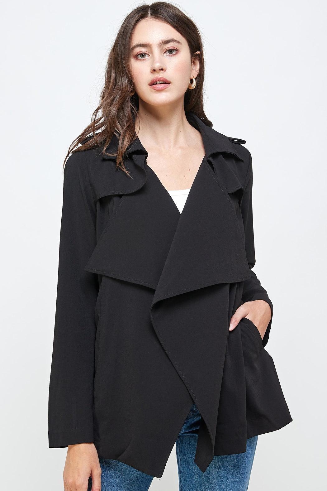 Draped Collar Trench Coat Jacket Top Product Image