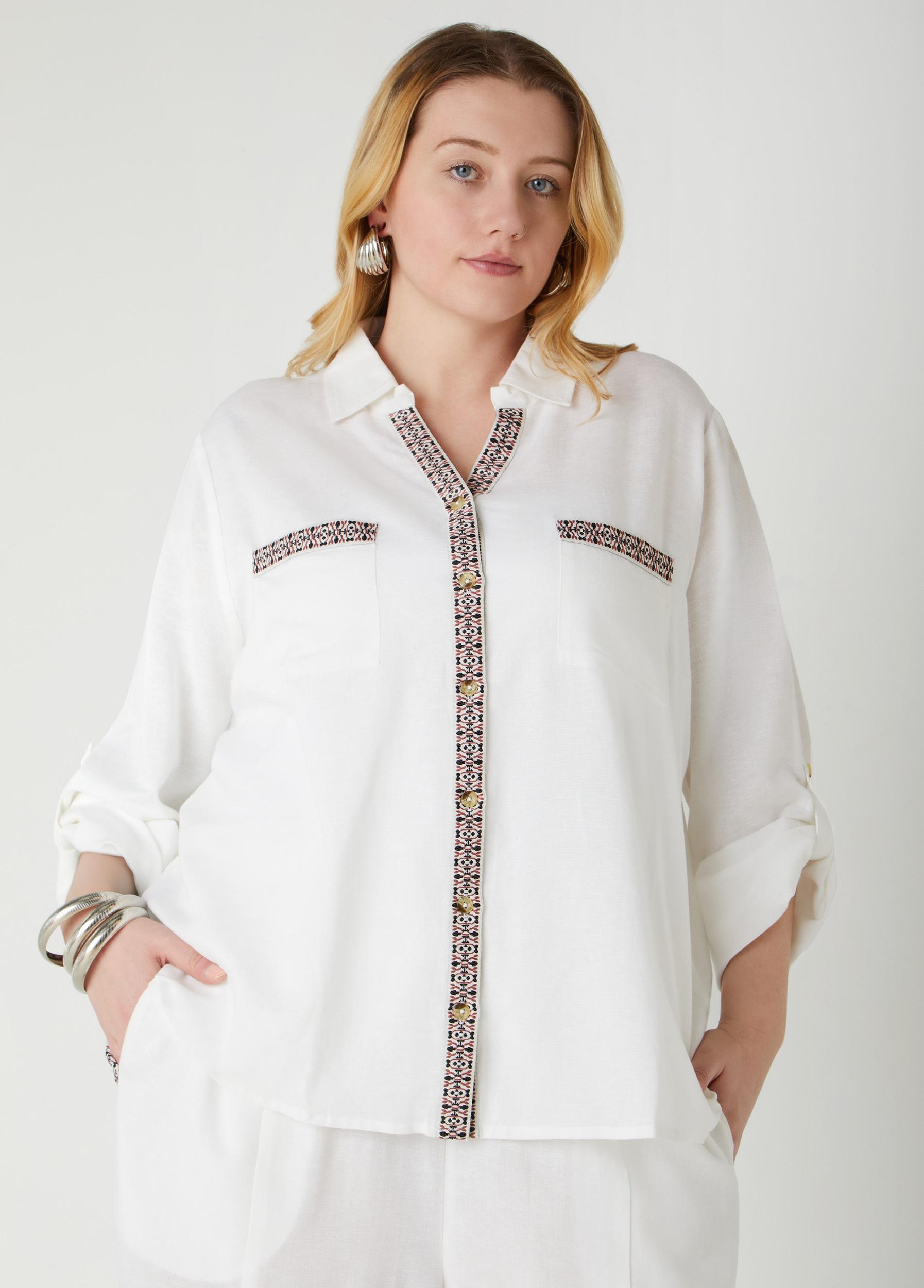 Embroidered Linen Blend Shirt Product Image