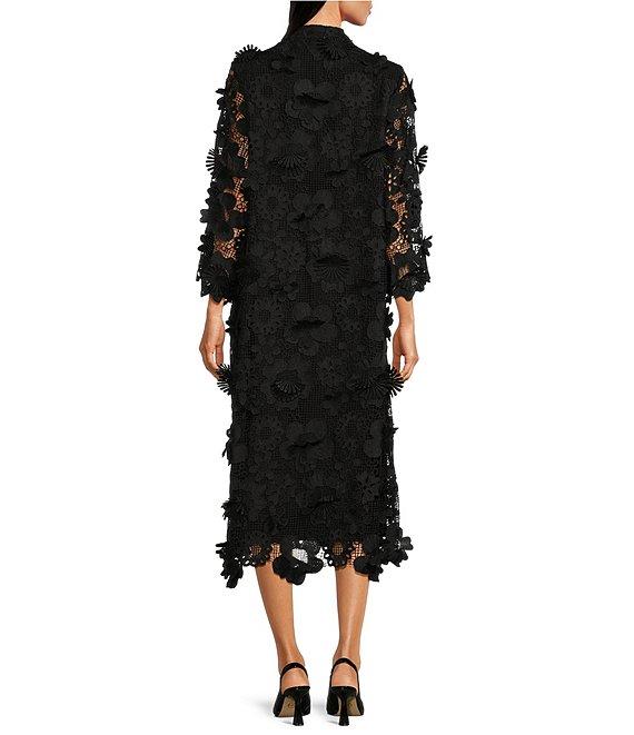 J.Marie Seraphina Floral Long Sleeve 3D Lace Mandarin Collar Midi Dress Product Image