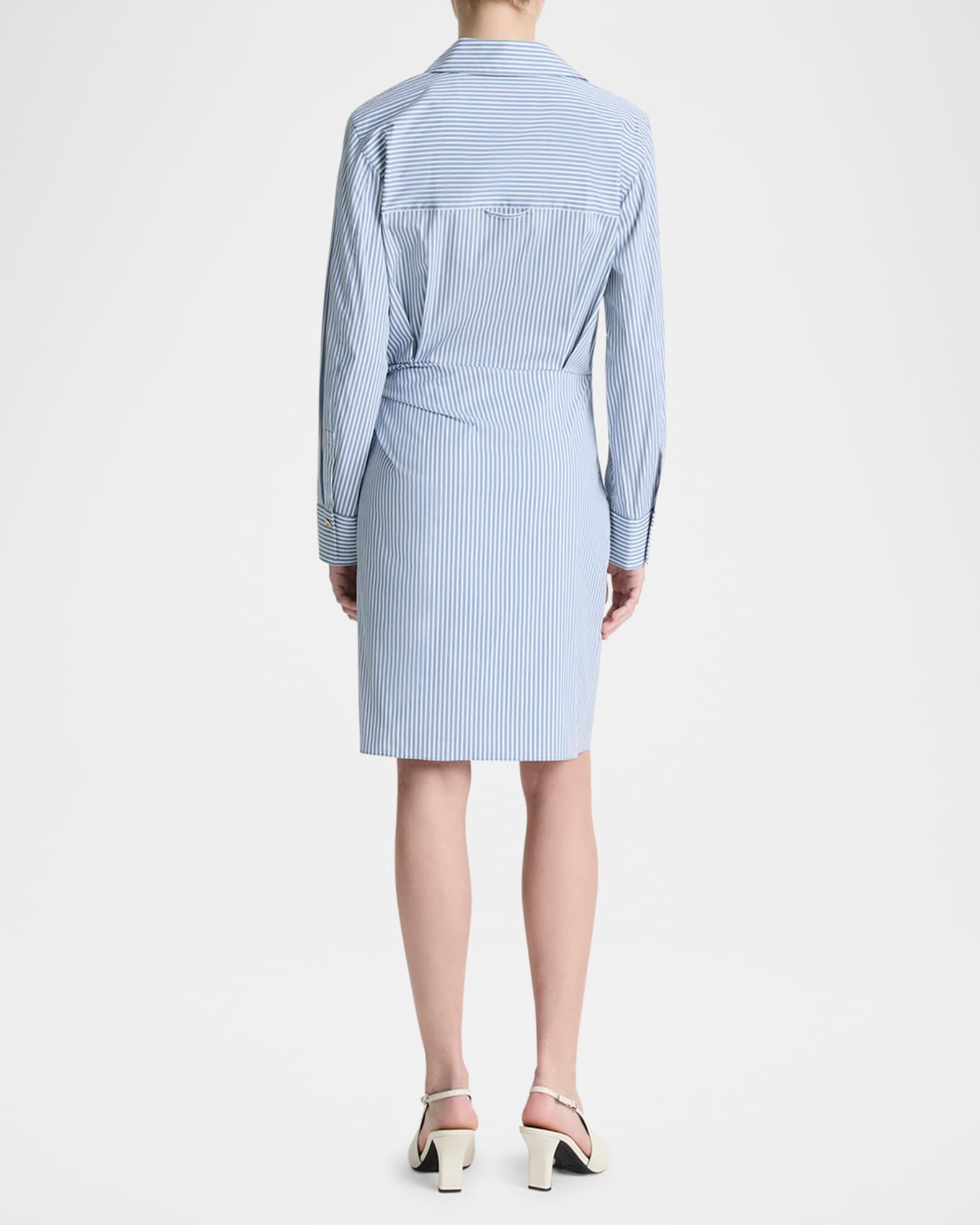 Furrow-Stripe Long-Sleeve Wrap Dress Product Image
