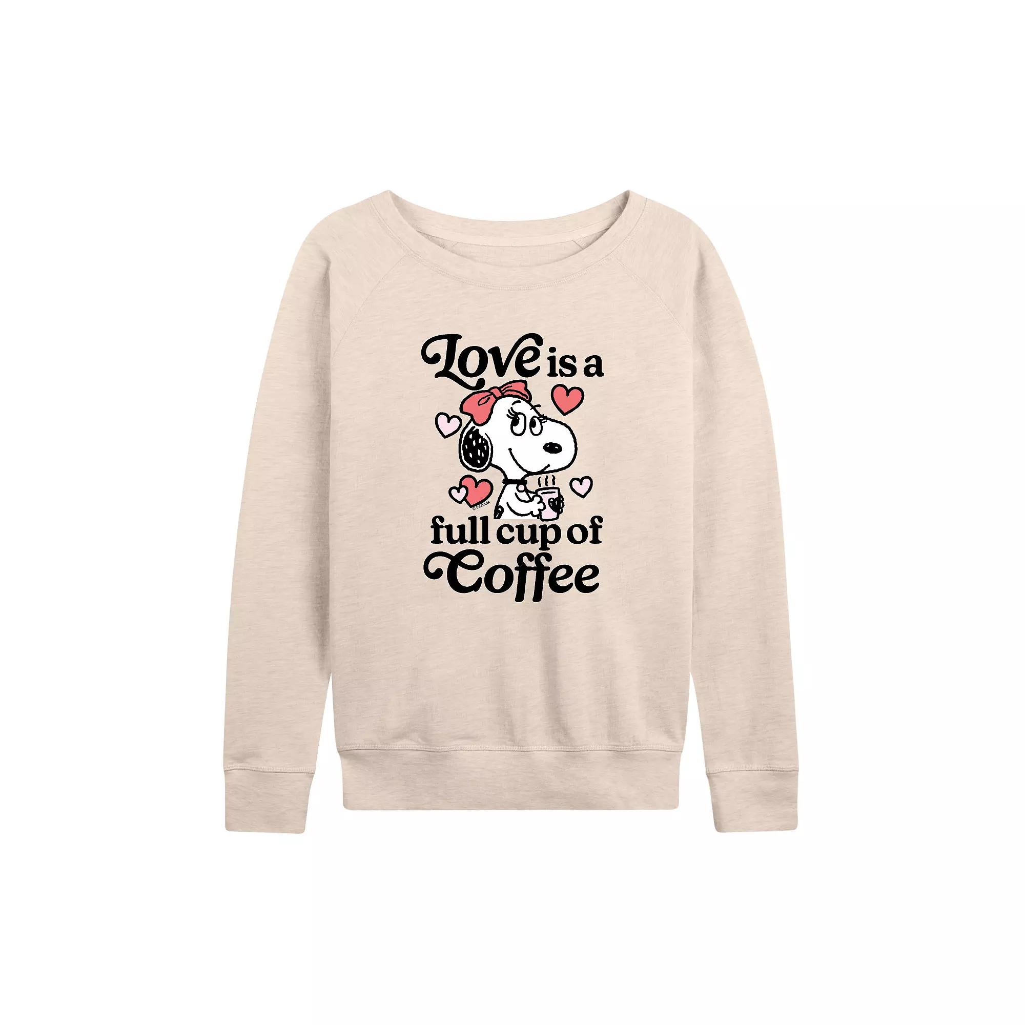 Women's Peanuts Belle Love Is A Full Cup Of Coffee French Terry Long Sleeve Tee,  Product Image