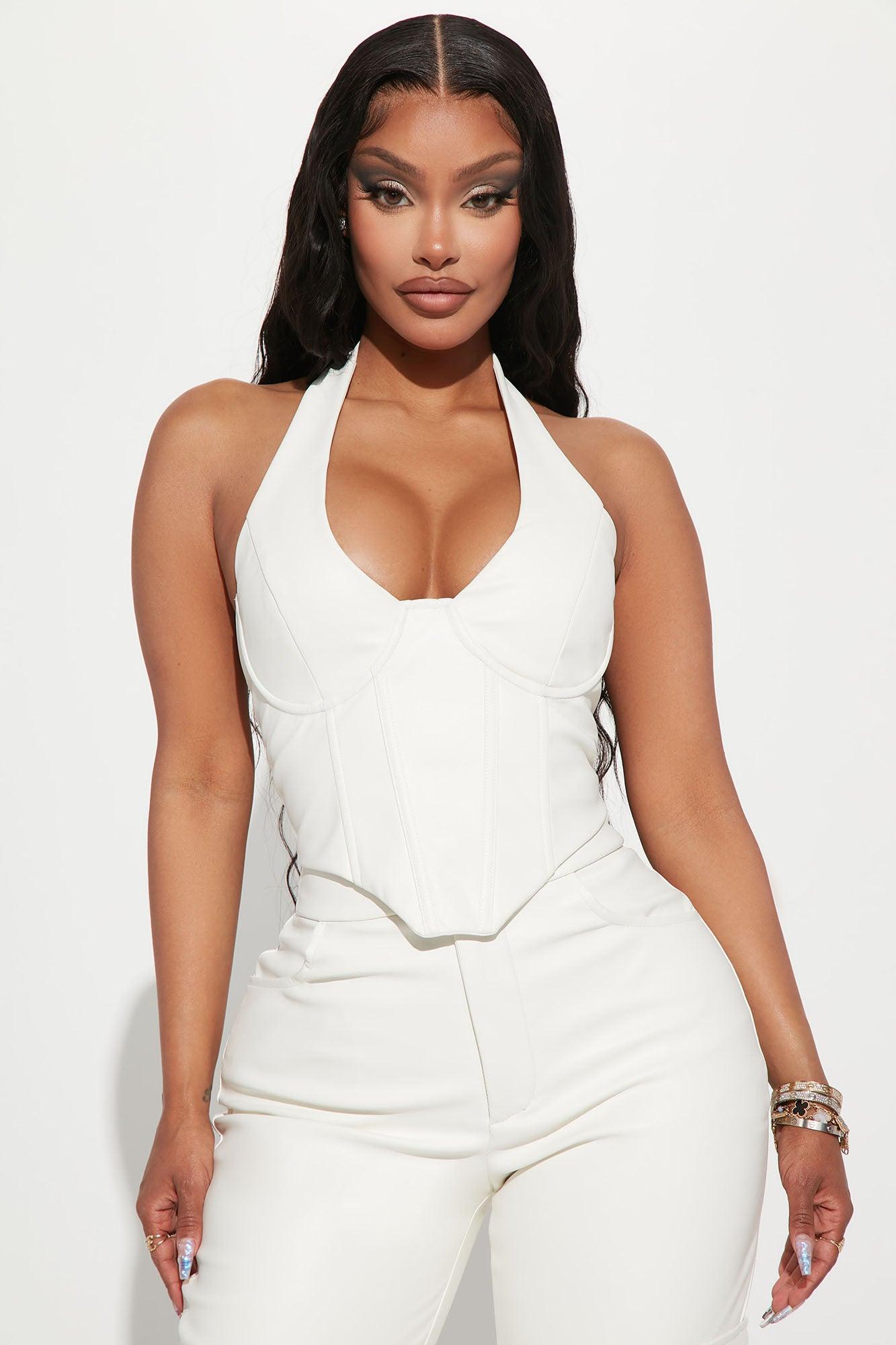 After Party Faux Leather Pant Set - White Product Image