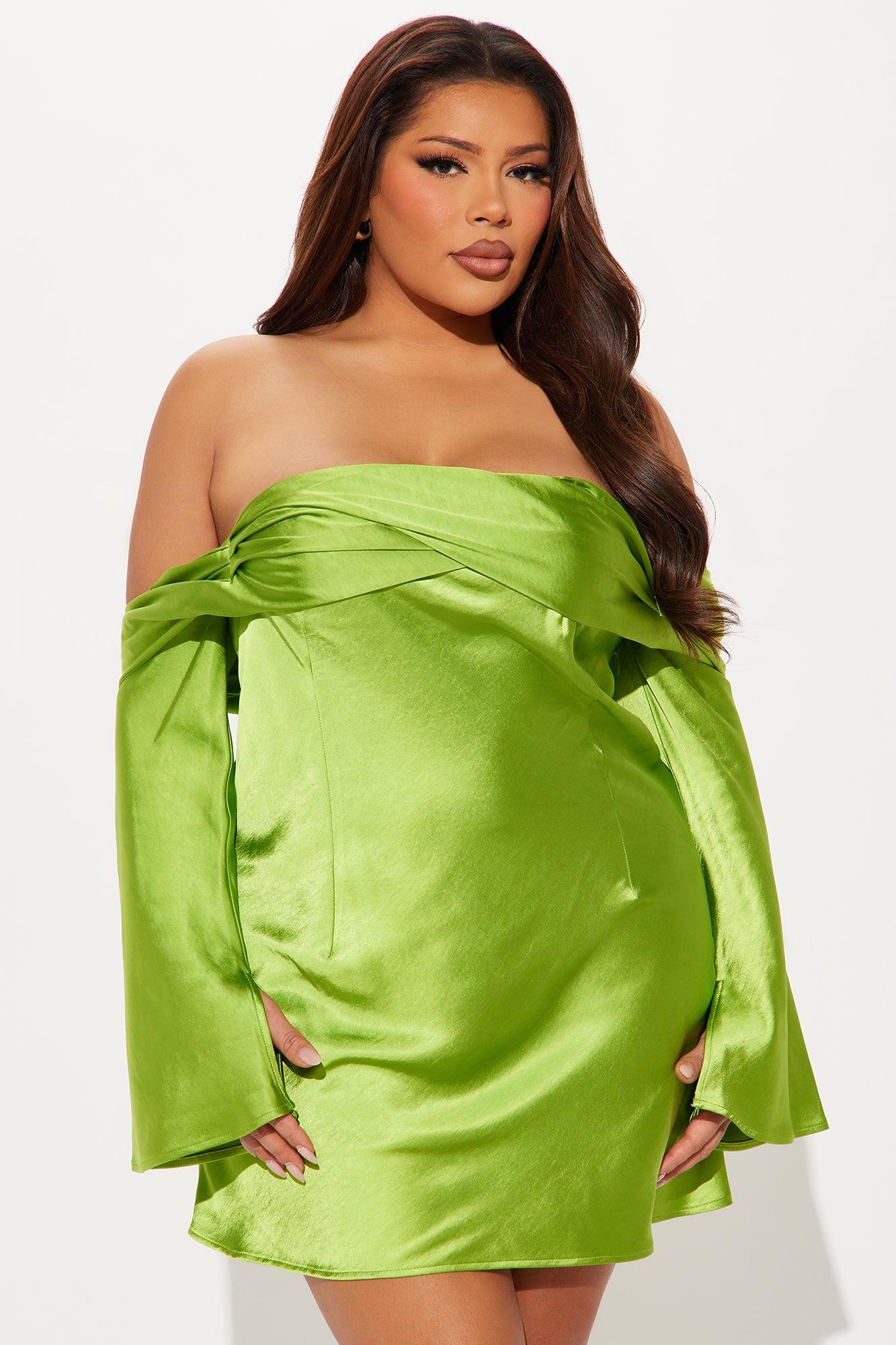 Amandine Satin Mini Dress - Green Product Image