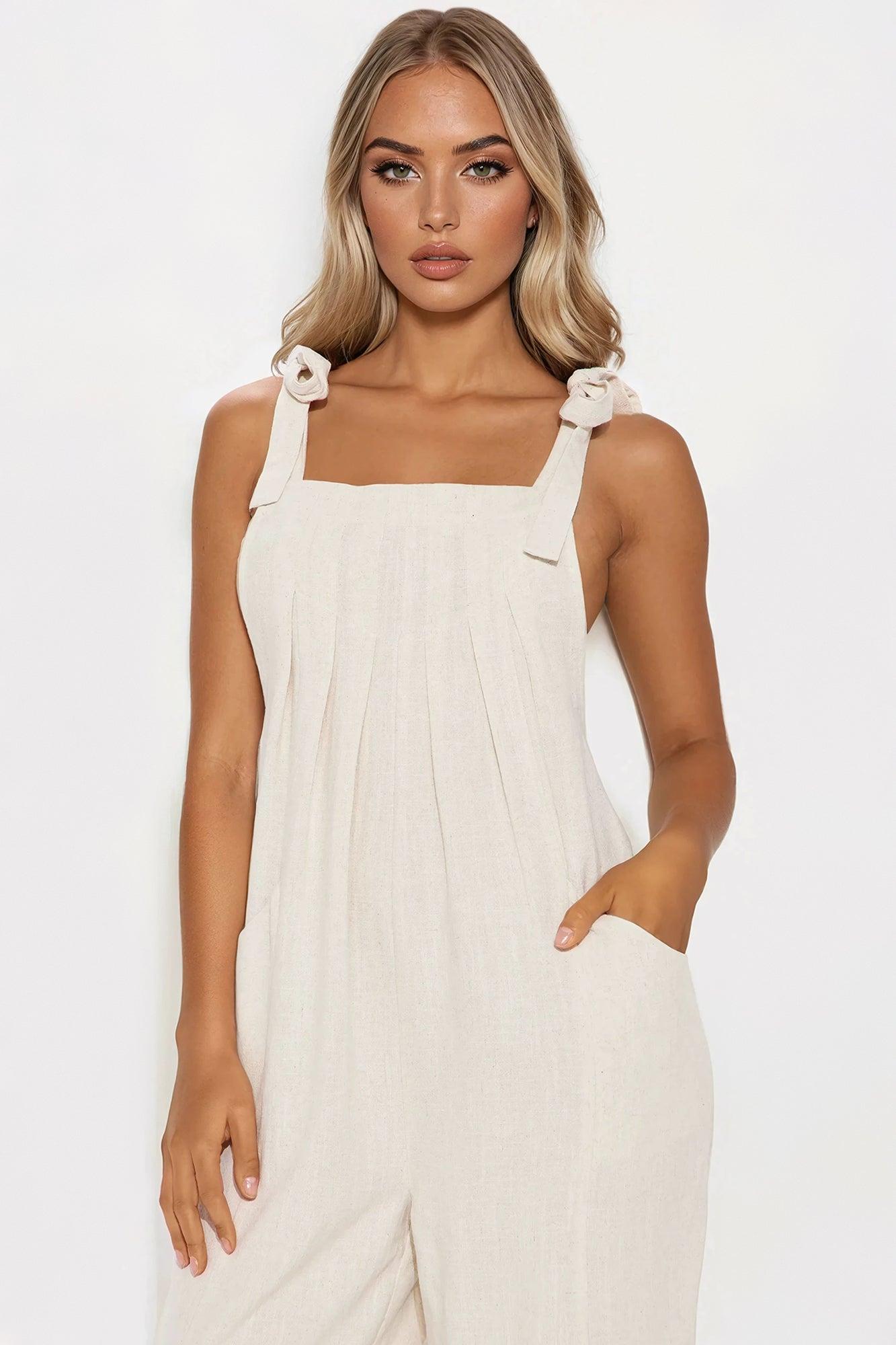 Brenda Wide Leg Jumpsuit - Oatmeal Product Image