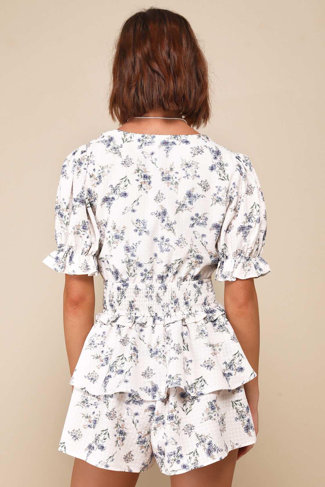 Complete Babe Ivory Floral Textured Tiered Smocked Cutout Romper Product Image