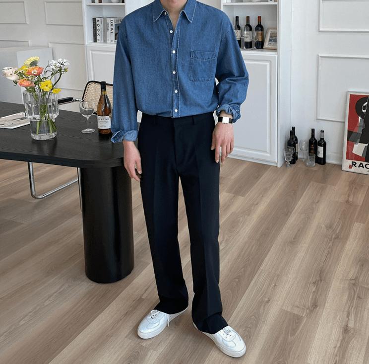 RT No. 6813 DENIM COLLAR BUTTON-UP SHIRT Product Image