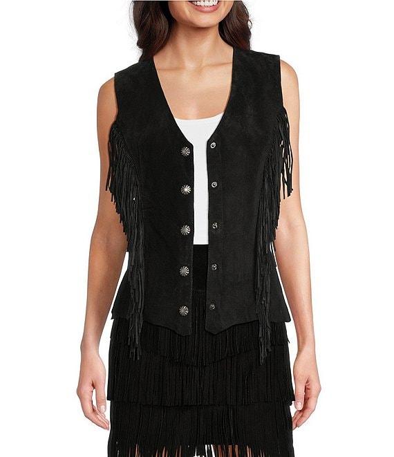 Scully Leather V-Neck Fringe Snap Front Vest Product Image