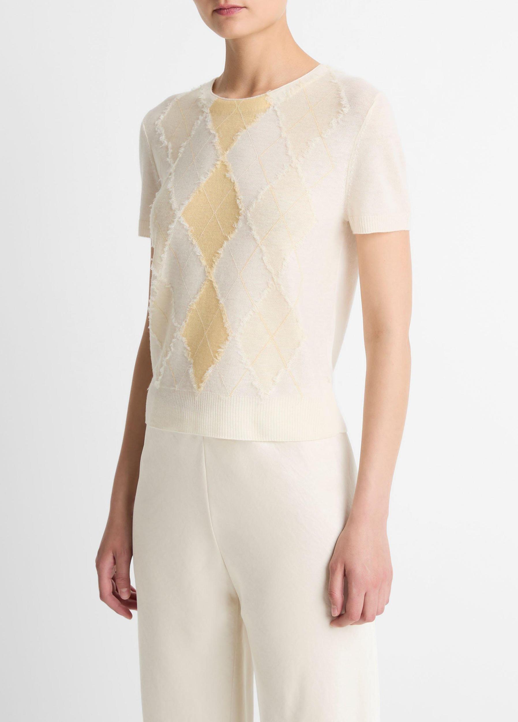 Hand-Cut Argyle Wool-Blend Short-Sleeve Sweater Product Image