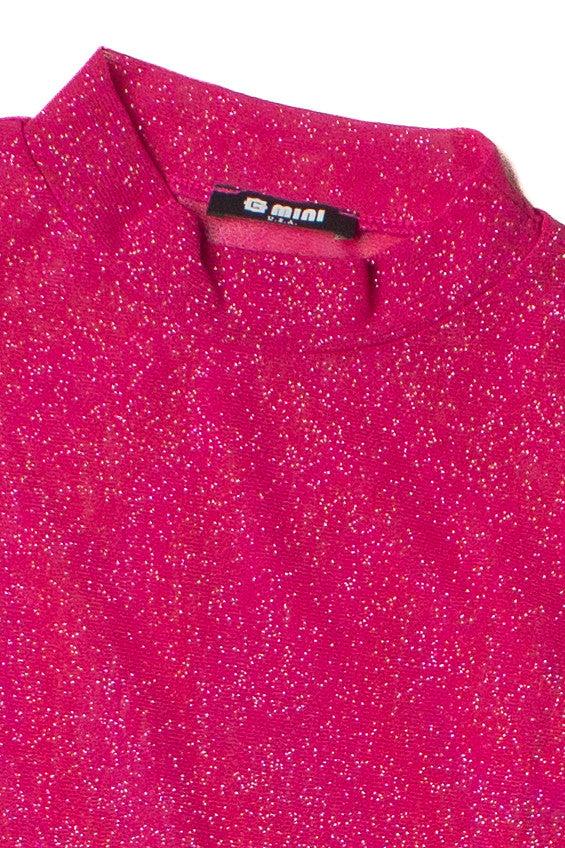 Fuchsia Glitter Mock Neck Long Sleeve Top Product Image