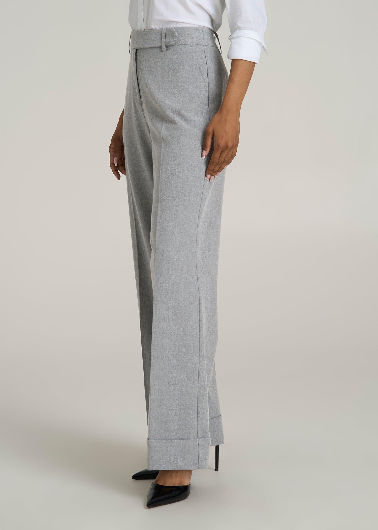 Wide-Leg Cuffed Pants for Tall Women in Medium Grey Mix Female Product Image