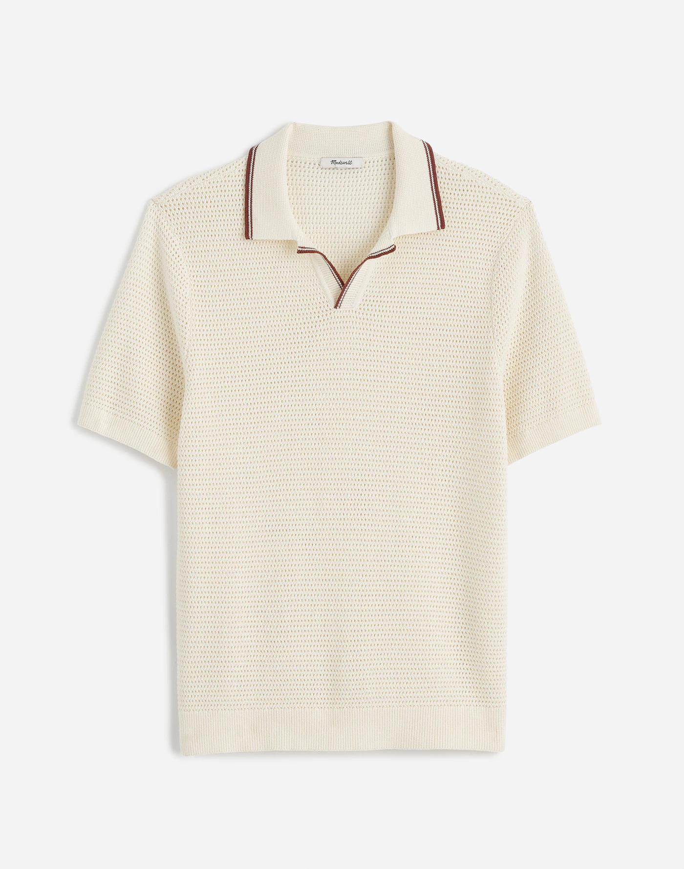 Contrast-Stitch Johnny-Collar Sweater Polo Product Image