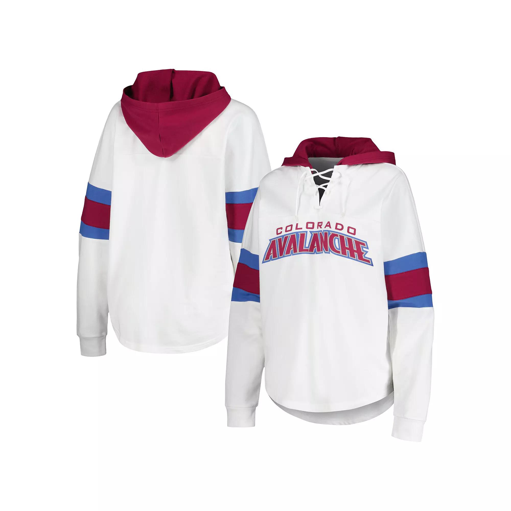 Women's G-III 4Her by Carl Banks White/Burgundy Colorado Avalanche Goal Zone Long Sleeve Lace-Up Hoodie T-Shirt,  Product Image