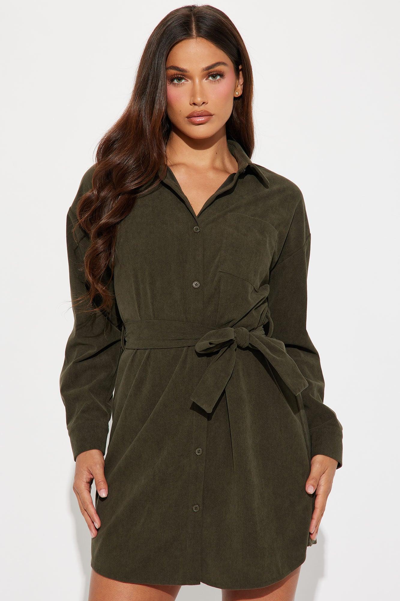 Lee Corduroy Mini Shirt Dress - Hunter Product Image