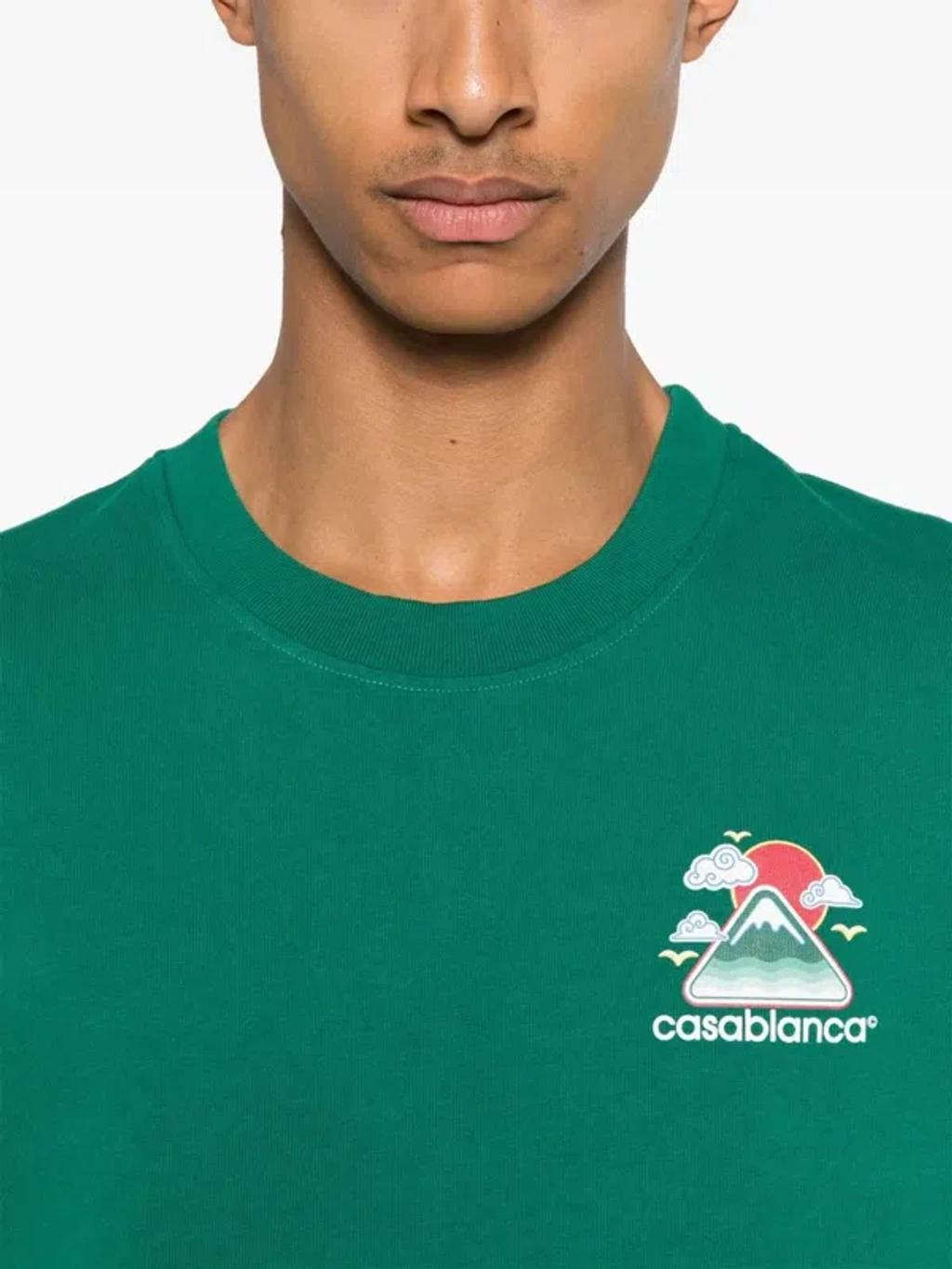 CASABLANCA Mens Montagne Ondulee Brand-print Cotton-jersey T-shirt In Green Product Image