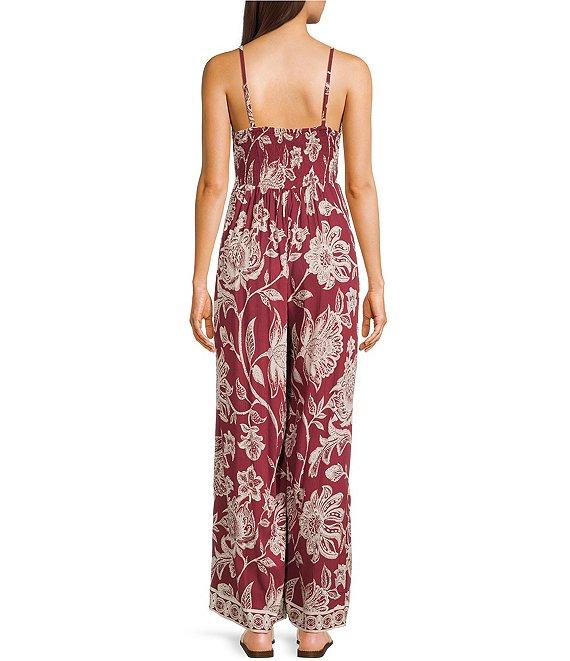 Angie Sleeveless Border Print Keyhole Knot Front Wide Leg Jumpsuit Product Image