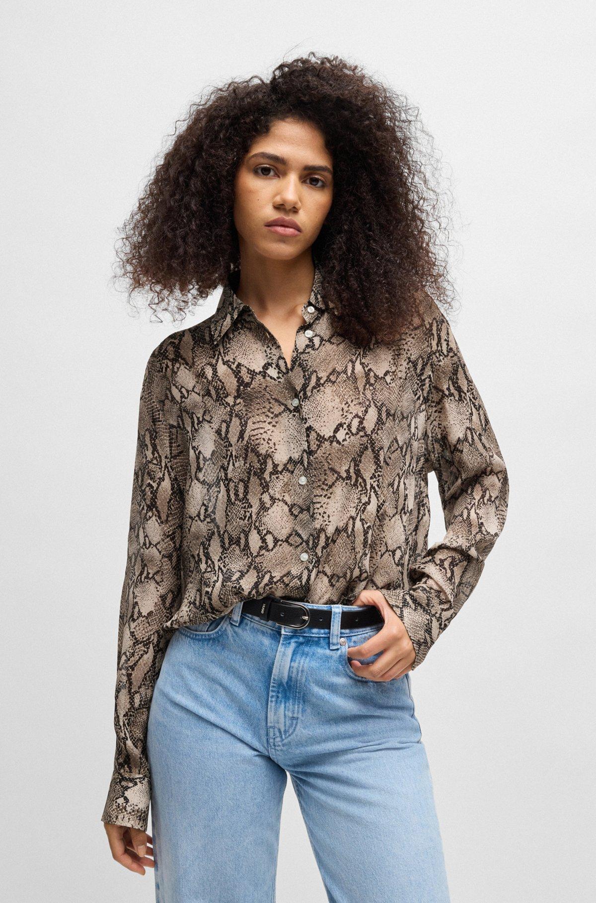HUGO - Oversize-fit blouse in python-print crepe de Chine - Patterned Product Image