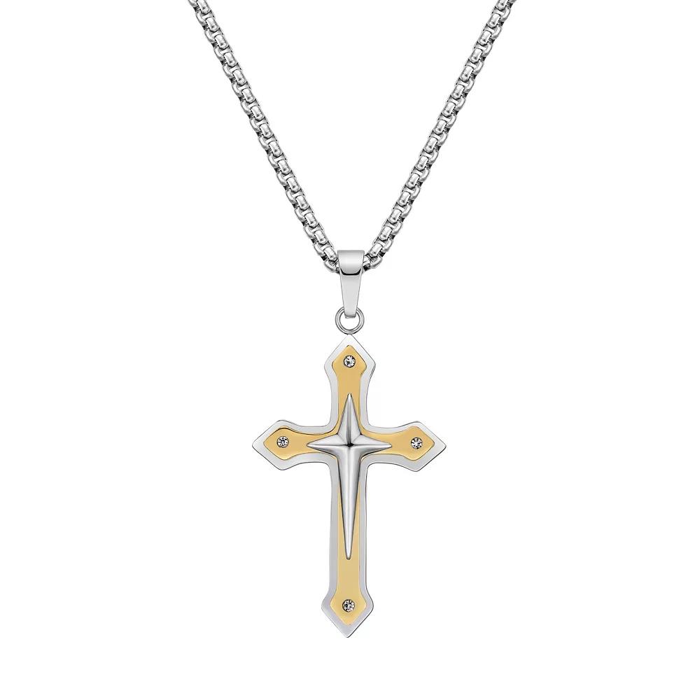 LYNX Men's Gold Tone Ion-Plated Stainless Steel Cross Pendant Necklace, Size: 24", Two Tone Product Image