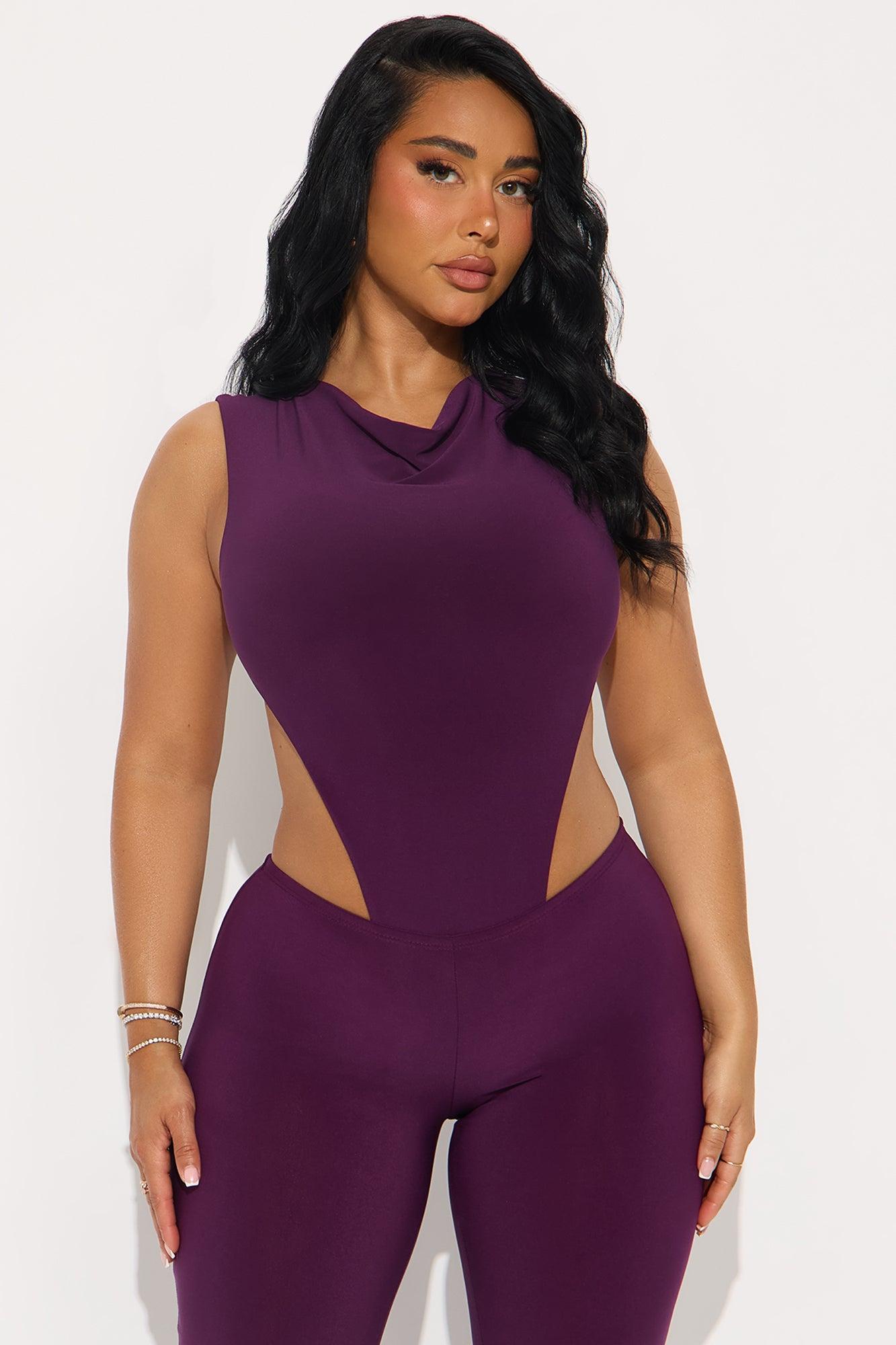 Power Play Backless Bodysuit Pant Set - Plum Product Image