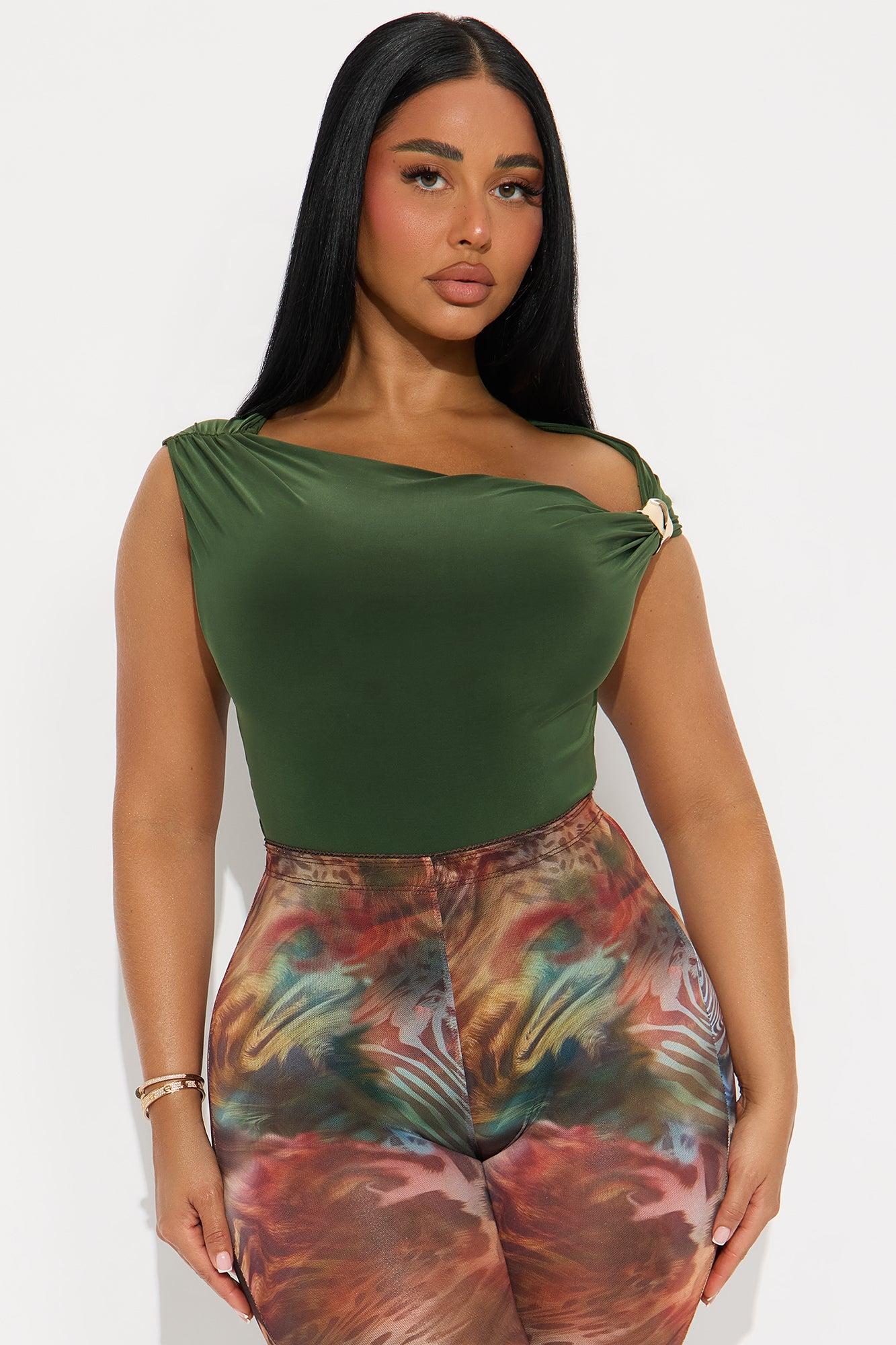 Moments Notice Off Shoulder Bodysuit - Olive Product Image
