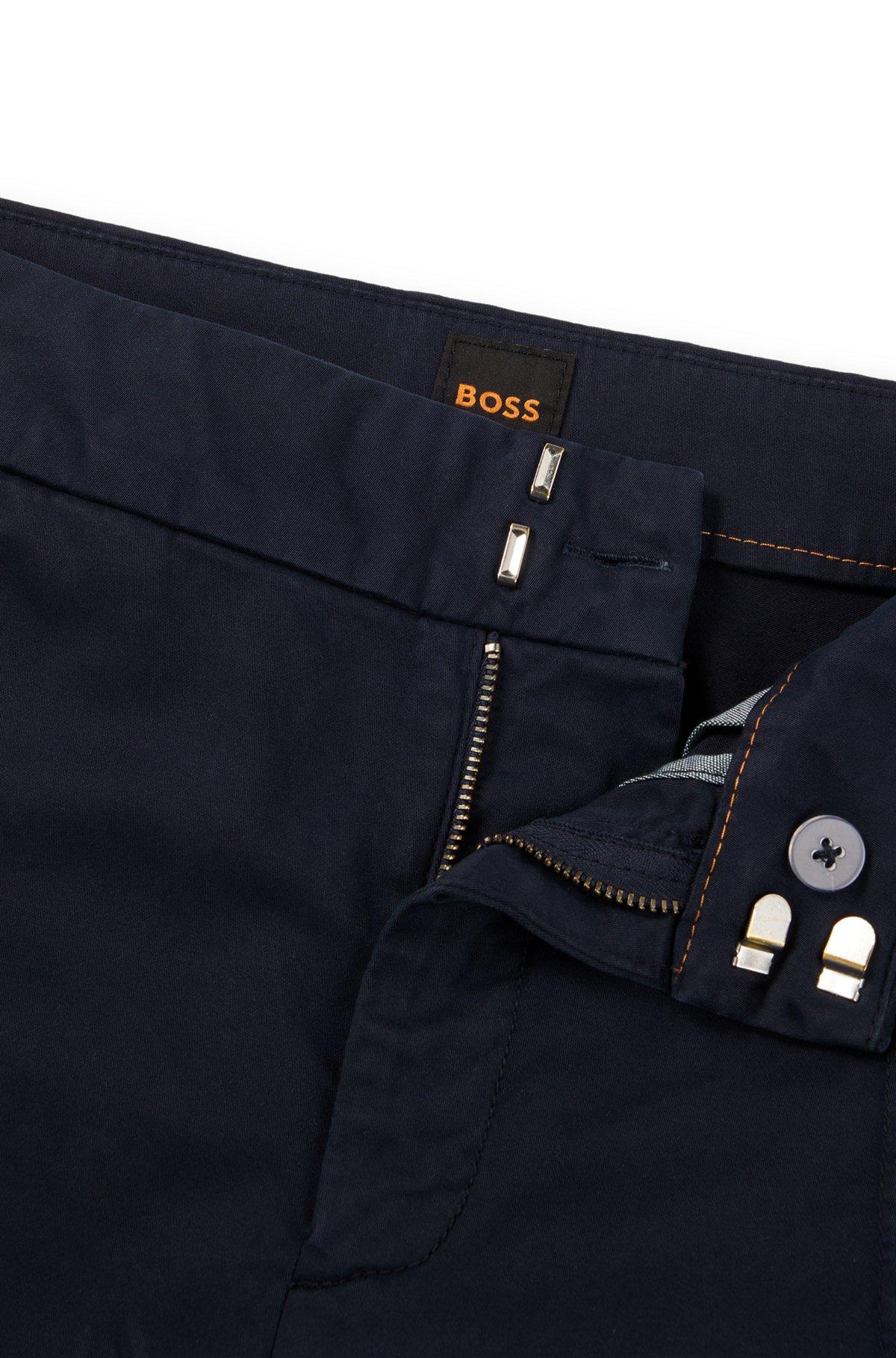 BOSS - Tapered-fit chinos in stretch-cotton satin - Dark Blue Product Image