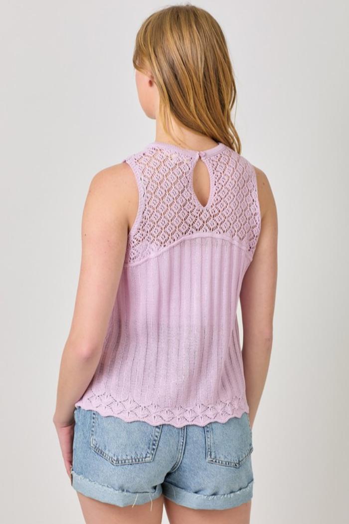 Crochet Yoke Sleeveless Sweater Product Image