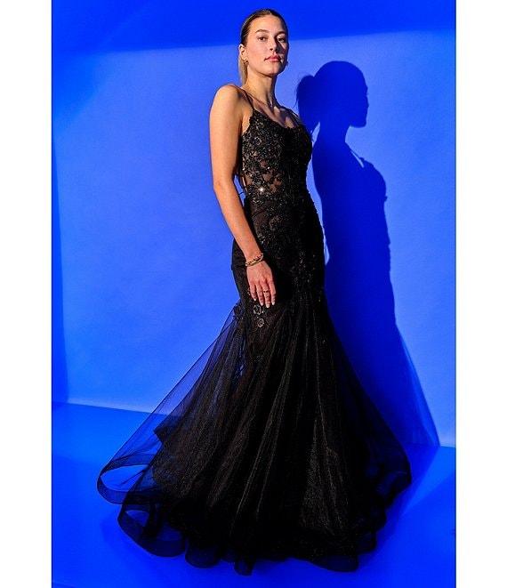 GB Mermaid Beaded Applique Lace Back Gown Product Image