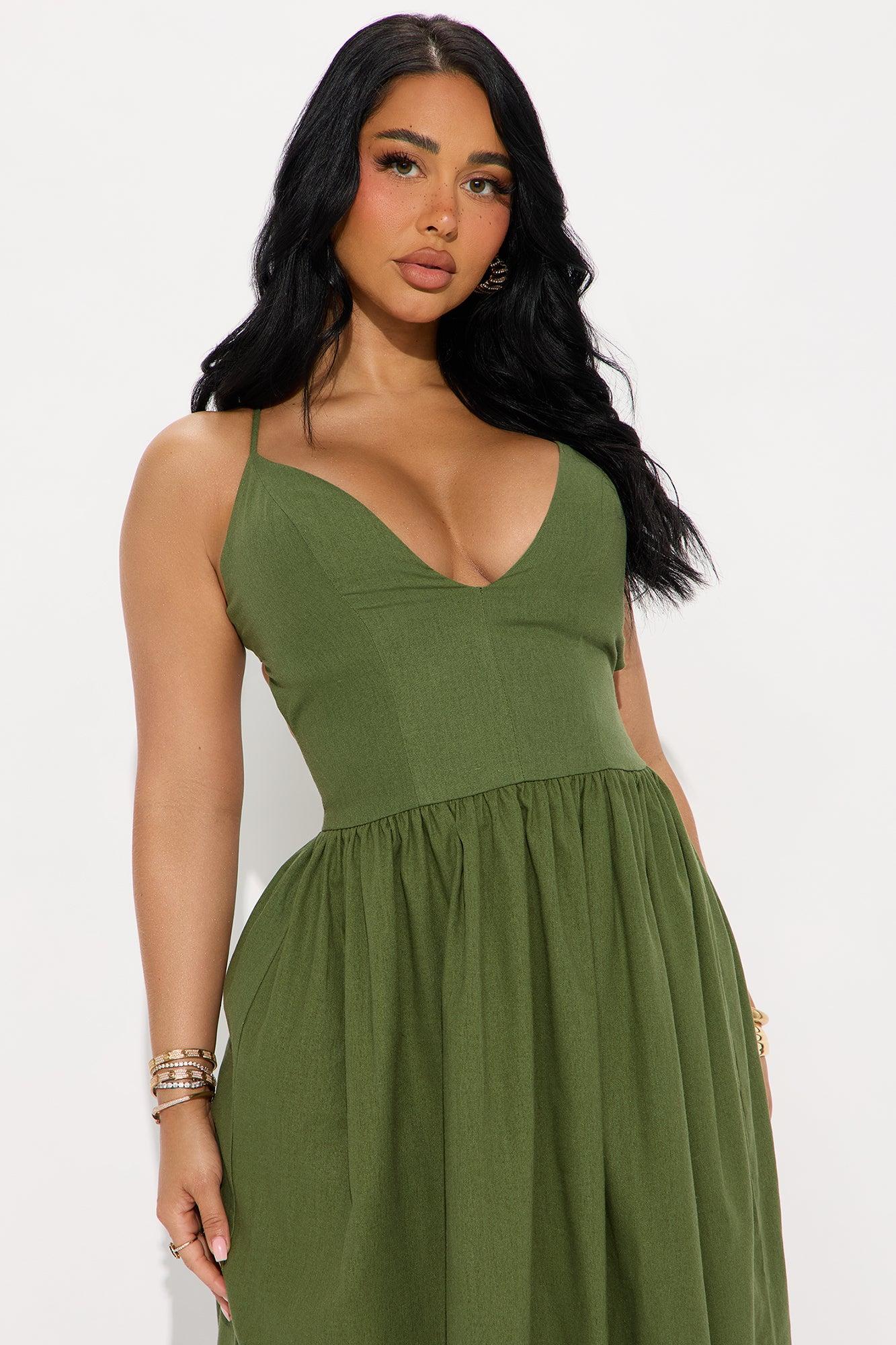 Liv Linen Maxi Dress - Green Product Image