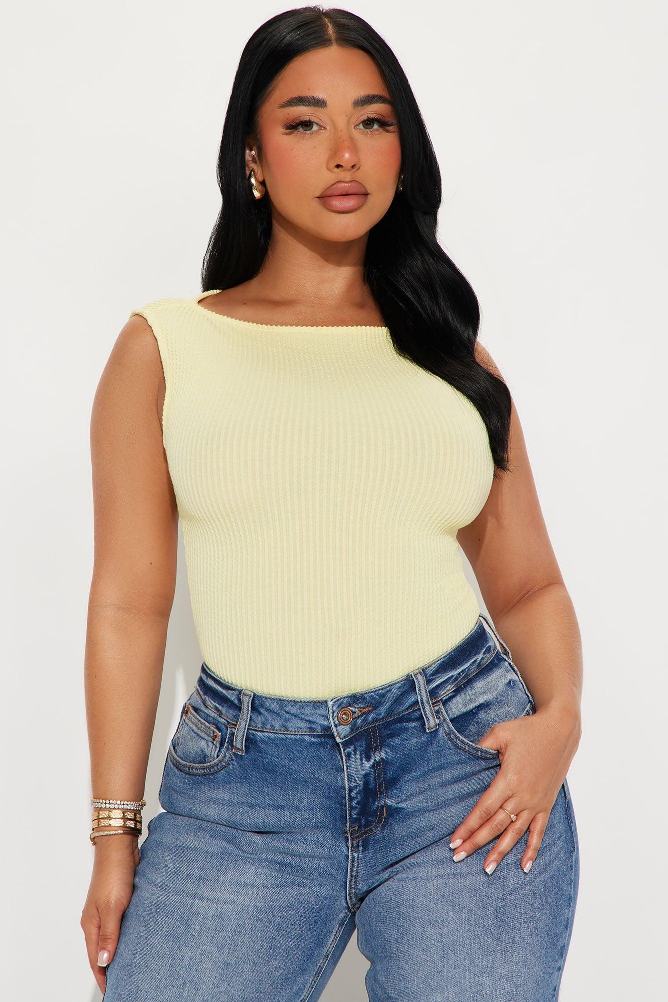 Tessa Ribbed High Neck Bodysuit - Yellow Product Image