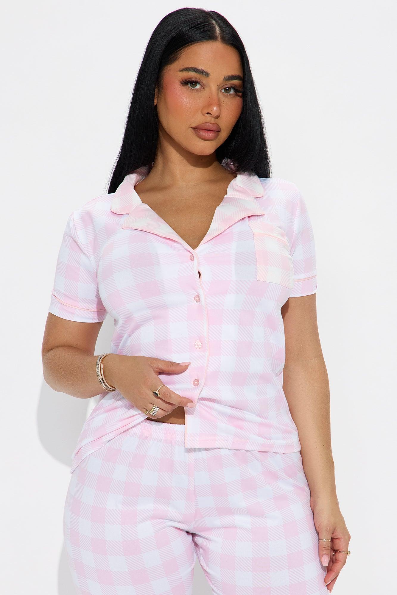 Your Cutie Short Sleeve PJ Pant Set - White/Pink Female Product Image