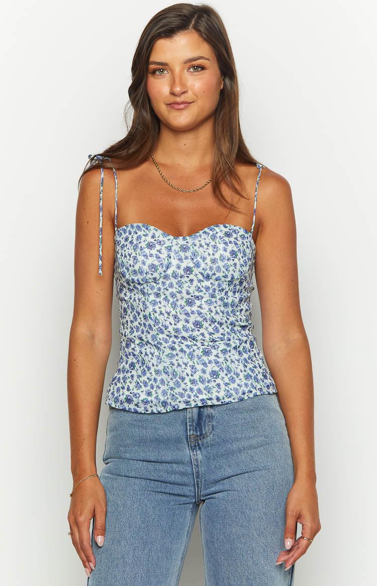 Strawberry Kisses Blue Floral Top Product Image