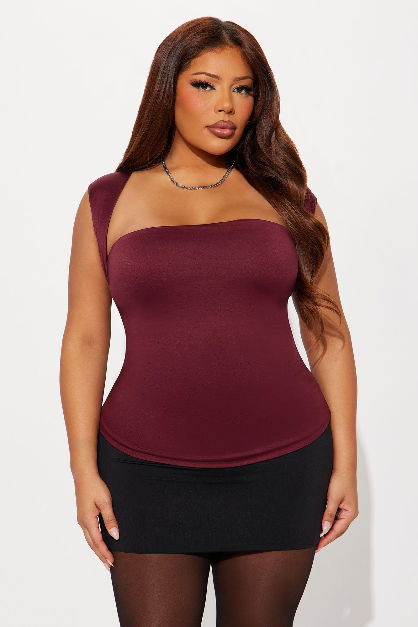 Contour Double Lined Straight Neck Tank Top - Wine Female Product Image