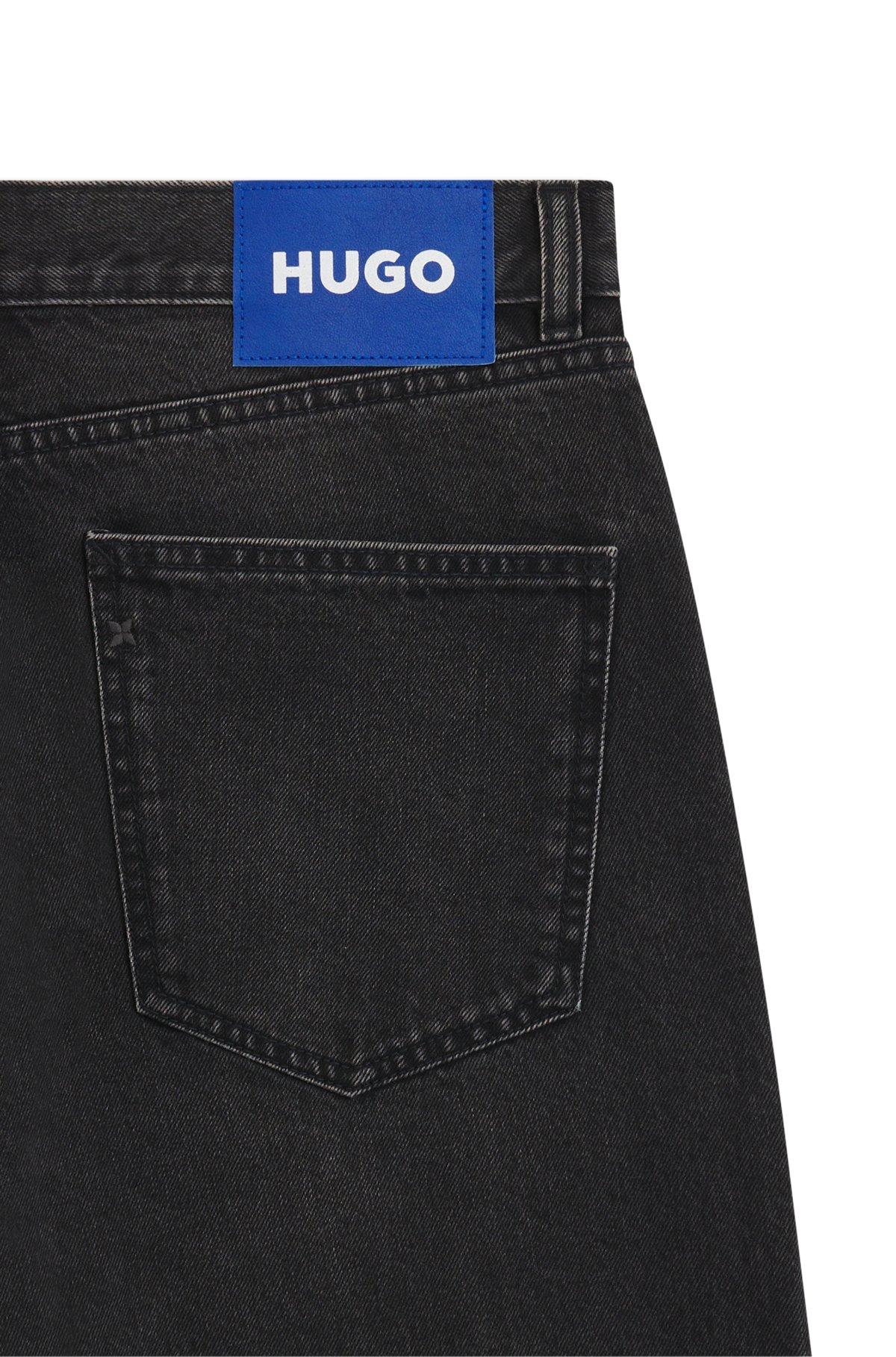 HUGO - Regular-fit jeans in black washed denim - Dark Grey Product Image