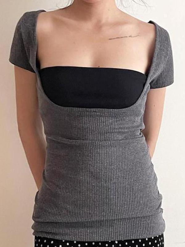 Vintage Square Neck Short Sleeves Knits Product Image