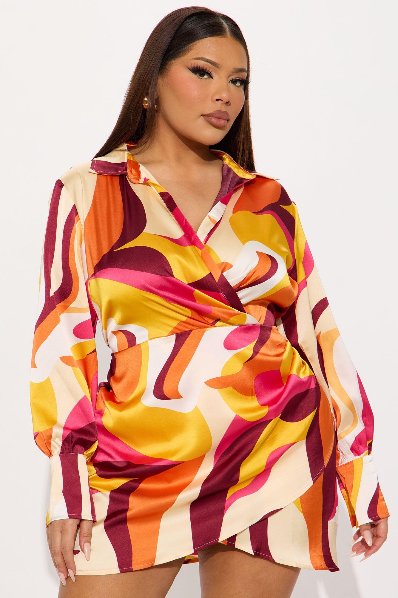 Making Moves Satin Shirt Mini Dress - Multi Color Product Image