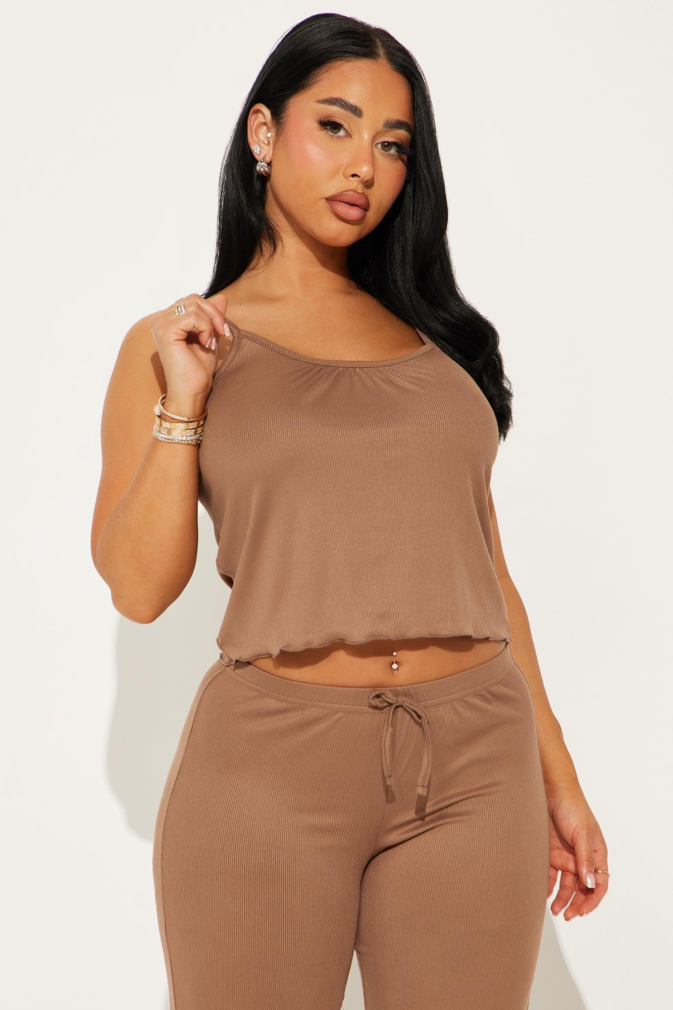 Coffee Run Ribbed Cami PJ Pant Set - Chocolate Product Image
