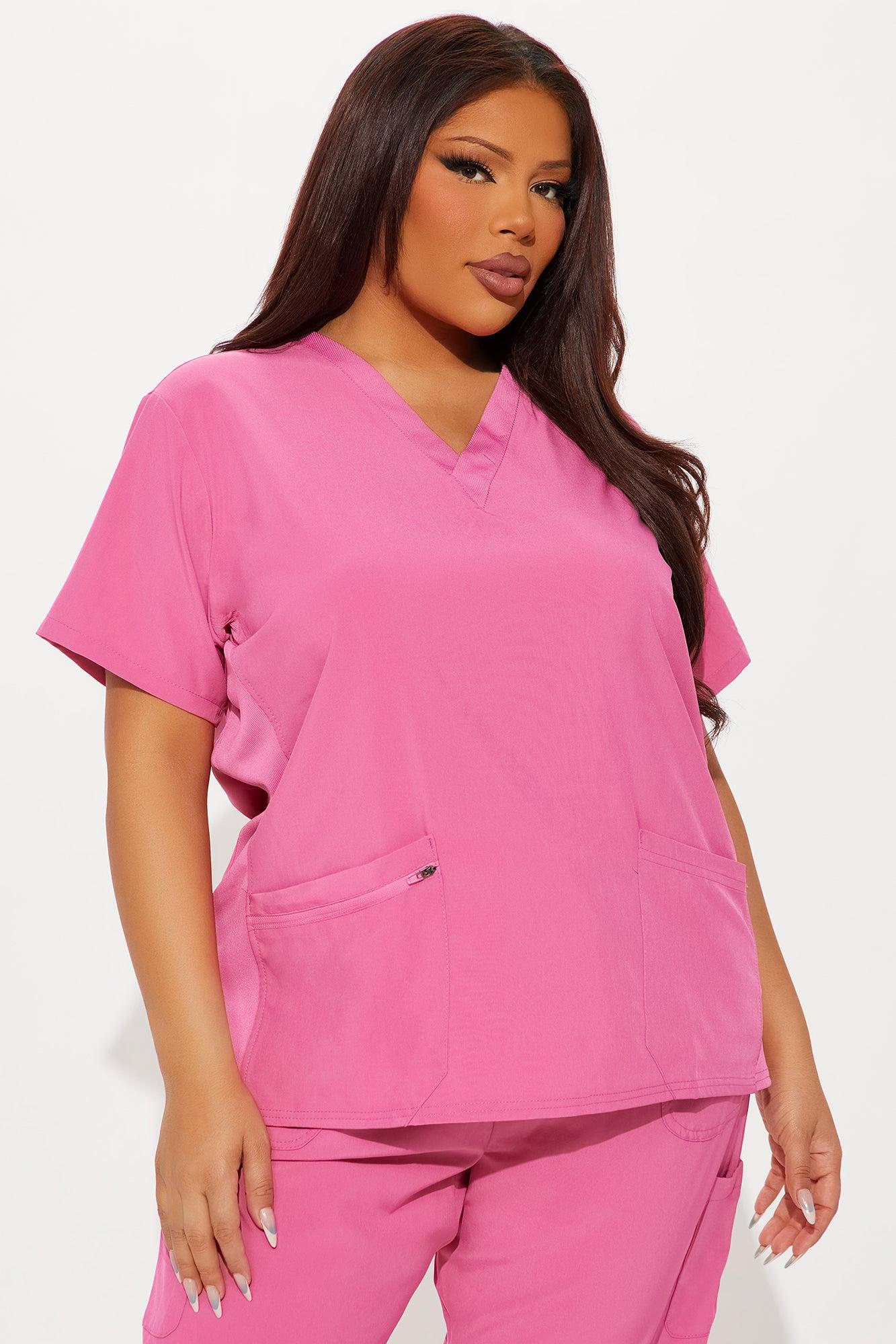 Check Up Side Rib Stretch Uniform Scrub Jogger Set - Hot Pink Female Product Image