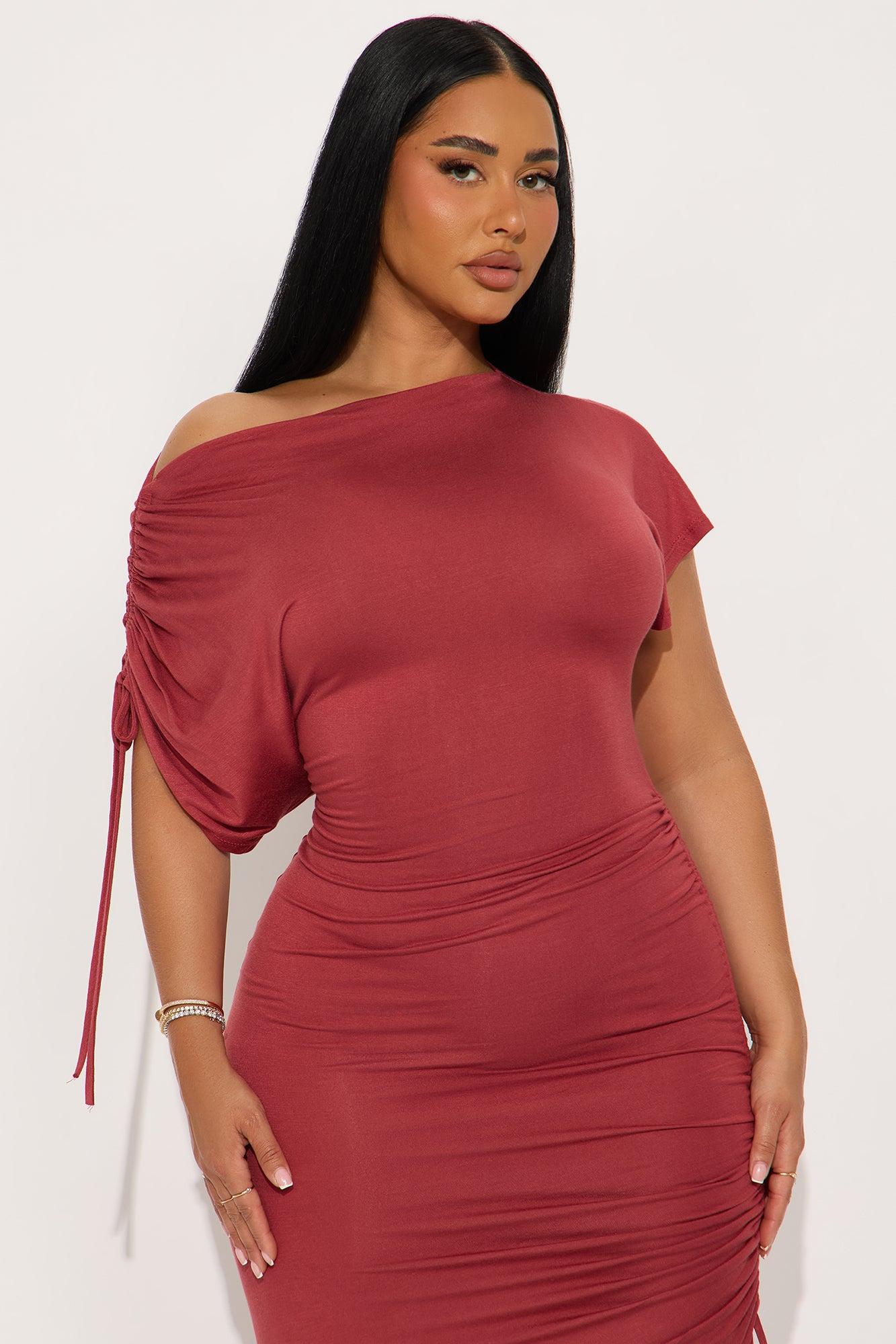 Kimberly Ruched Short Sleeve Dress - Marsala Female Product Image