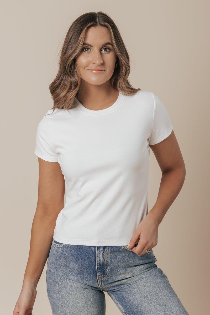 Stretch Cotton Short Sleeve Tee - White Female Product Image