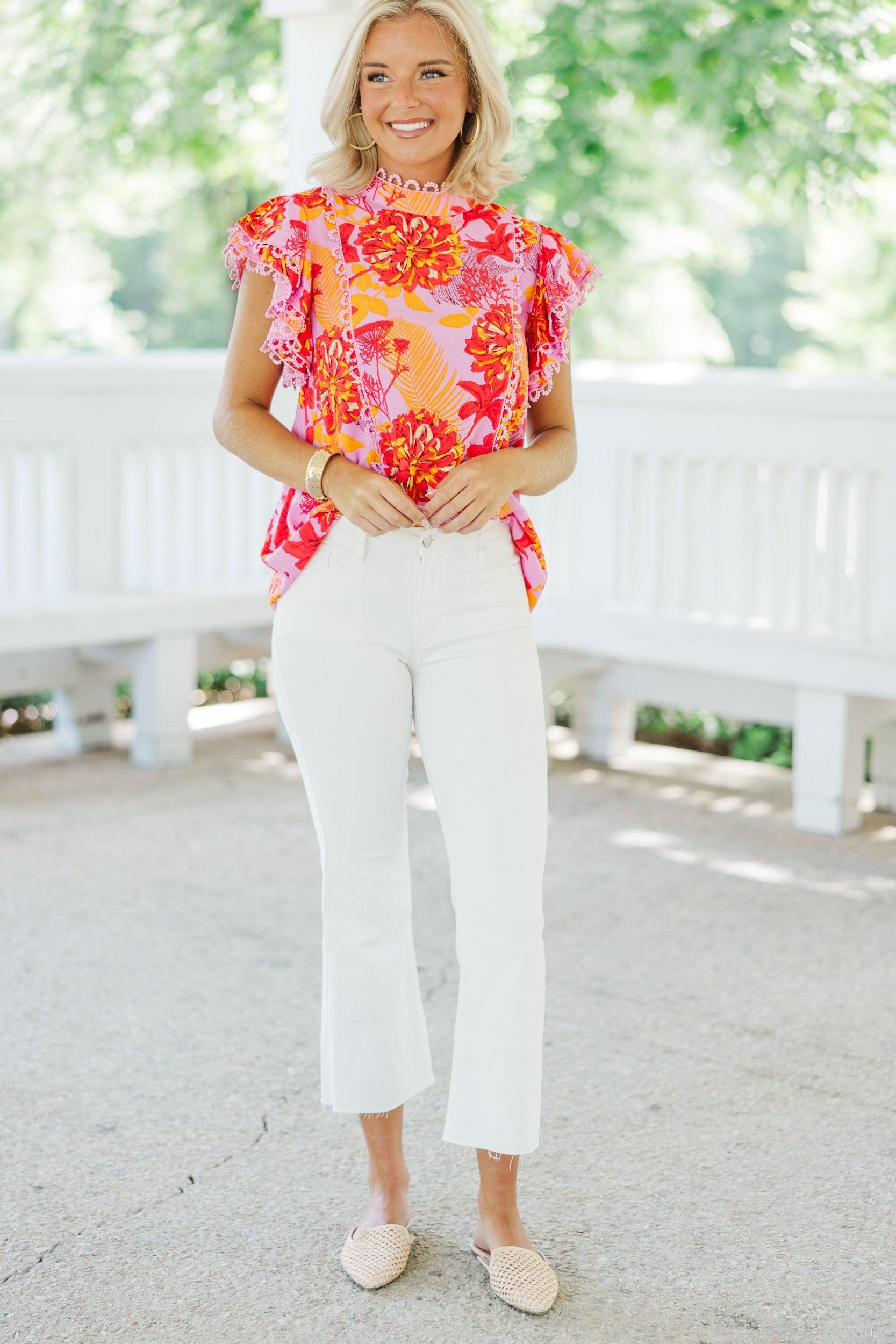 Confess Your Love Pink Floral Blouse Female Product Image