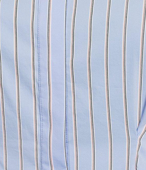 Lucy Paris Plus Size Darma Striped Point Collar Long Sleeve Button Closure Mini Dress Product Image