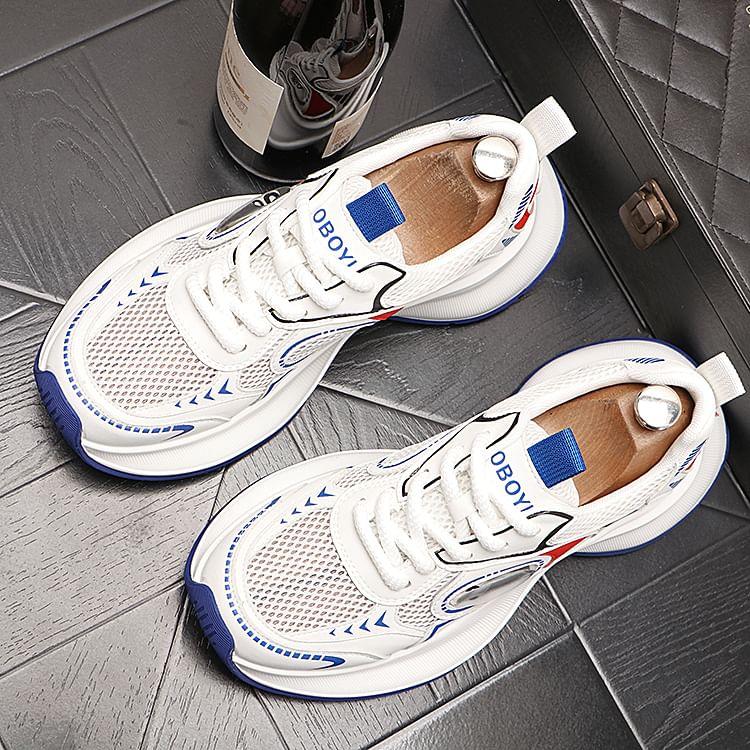 Platform Mesh Panel Lace-Up Sneakers Product Image